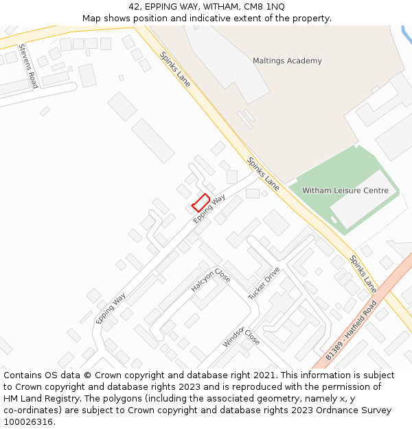 42, EPPING WAY, WITHAM, CM8 1NQ: Location map and indicative extent of plot