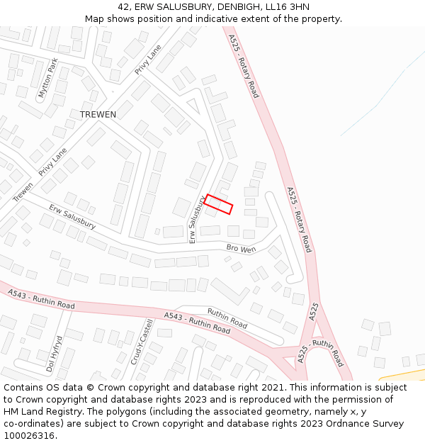 42, ERW SALUSBURY, DENBIGH, LL16 3HN: Location map and indicative extent of plot