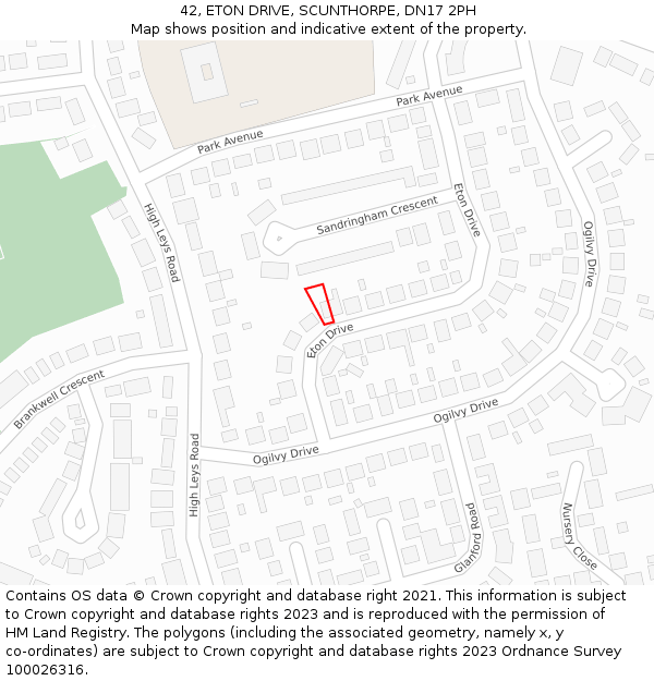 42, ETON DRIVE, SCUNTHORPE, DN17 2PH: Location map and indicative extent of plot