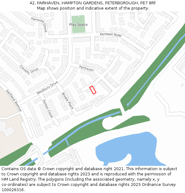 42, FAIRHAVEN, HAMPTON GARDENS, PETERBOROUGH, PE7 8RF: Location map and indicative extent of plot