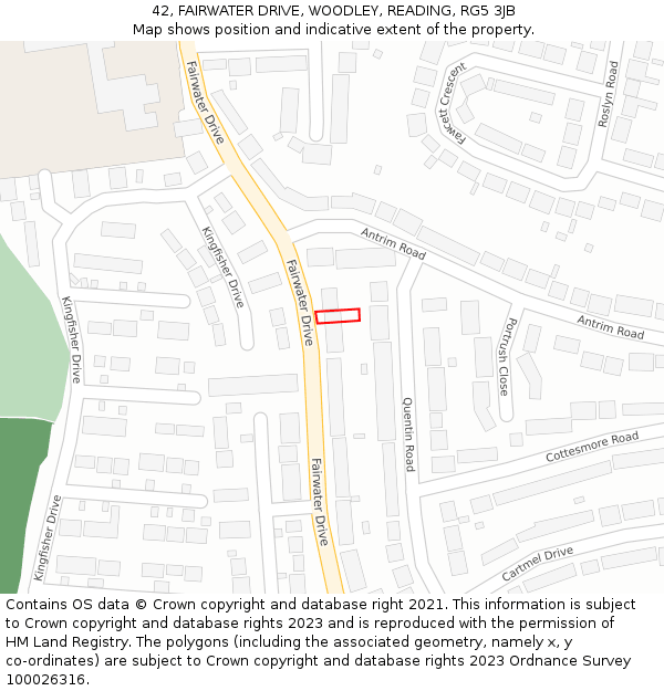 42, FAIRWATER DRIVE, WOODLEY, READING, RG5 3JB: Location map and indicative extent of plot