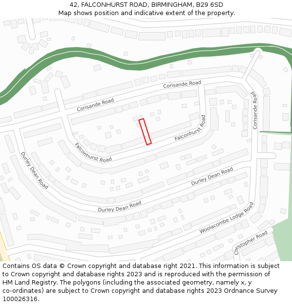 42, FALCONHURST ROAD, BIRMINGHAM, B29 6SD: Location map and indicative extent of plot