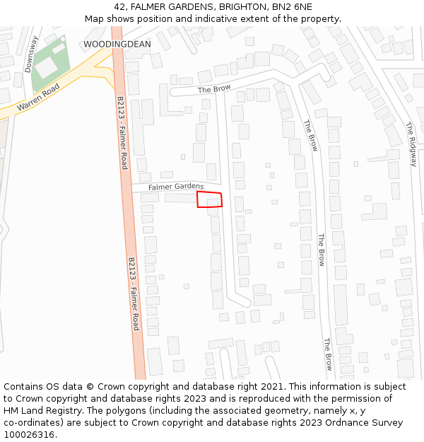 42, FALMER GARDENS, BRIGHTON, BN2 6NE: Location map and indicative extent of plot