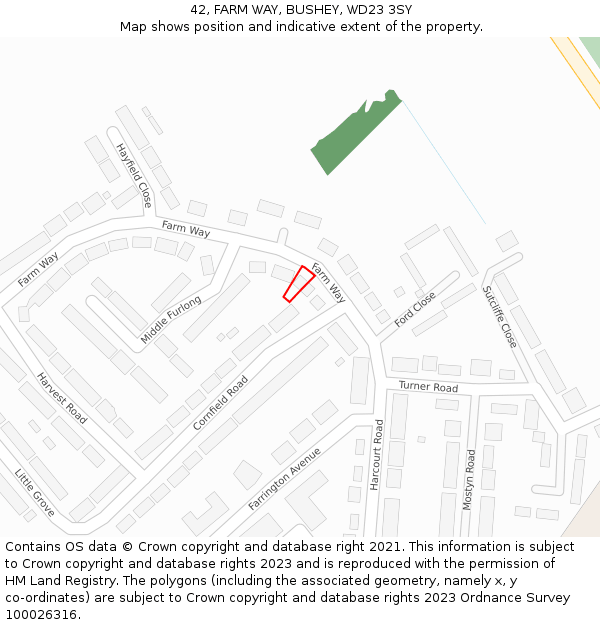 42, FARM WAY, BUSHEY, WD23 3SY: Location map and indicative extent of plot