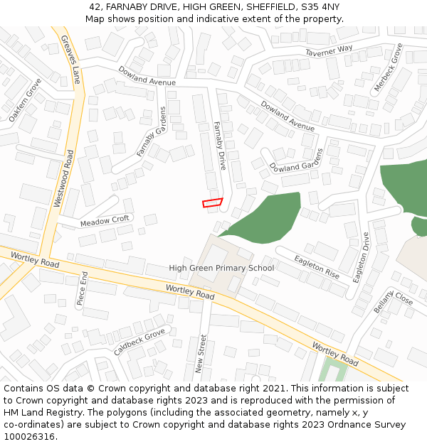 42, FARNABY DRIVE, HIGH GREEN, SHEFFIELD, S35 4NY: Location map and indicative extent of plot