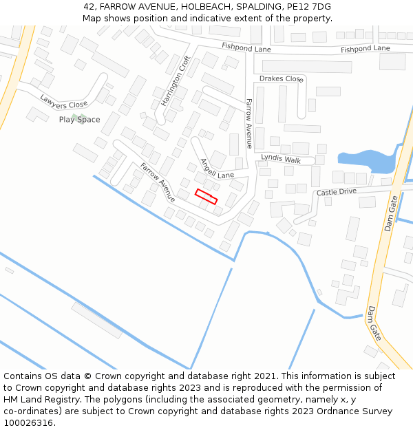 42, FARROW AVENUE, HOLBEACH, SPALDING, PE12 7DG: Location map and indicative extent of plot