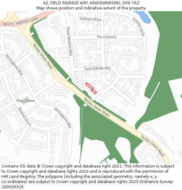 42, FIELD SIDINGS WAY, KINGSWINFORD, DY6 7AZ: Location map and indicative extent of plot