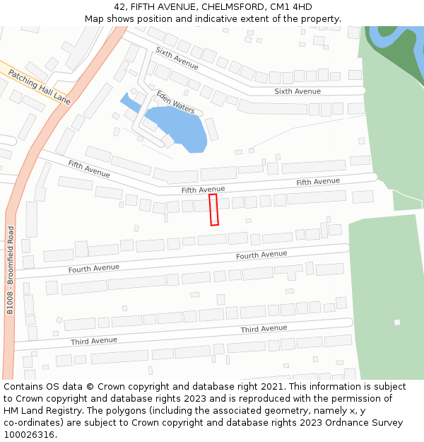 42, FIFTH AVENUE, CHELMSFORD, CM1 4HD: Location map and indicative extent of plot