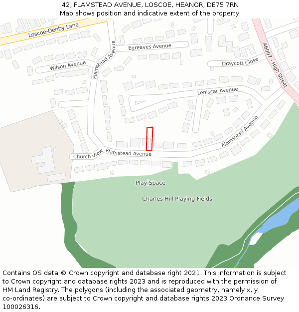42, FLAMSTEAD AVENUE, LOSCOE, HEANOR, DE75 7RN: Location map and indicative extent of plot