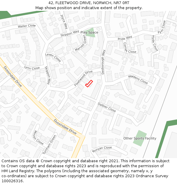 42, FLEETWOOD DRIVE, NORWICH, NR7 0RT: Location map and indicative extent of plot