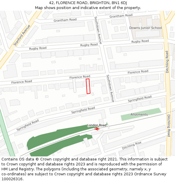 42, FLORENCE ROAD, BRIGHTON, BN1 6DJ: Location map and indicative extent of plot