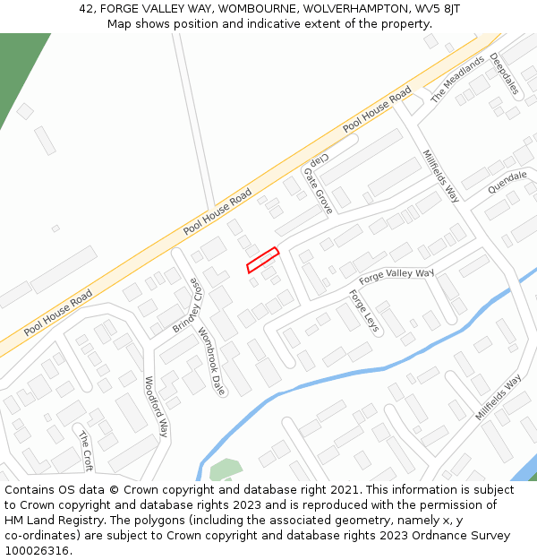 42, FORGE VALLEY WAY, WOMBOURNE, WOLVERHAMPTON, WV5 8JT: Location map and indicative extent of plot
