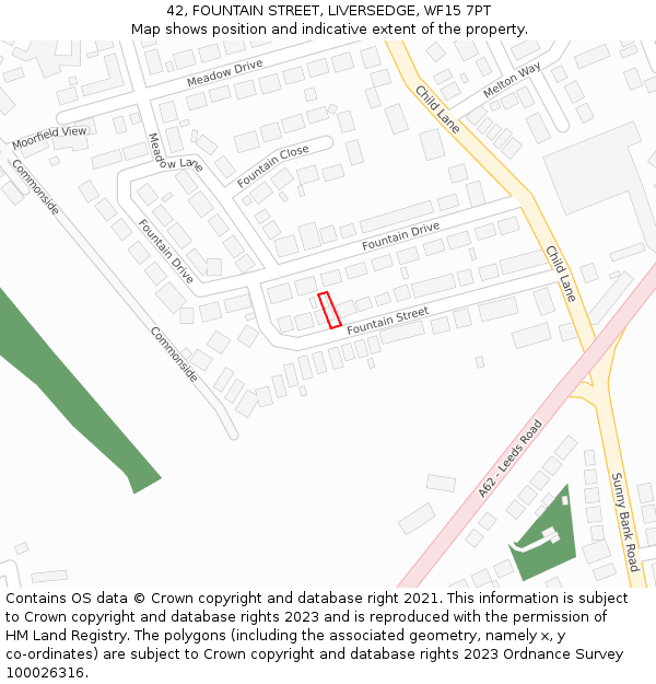 42, FOUNTAIN STREET, LIVERSEDGE, WF15 7PT: Location map and indicative extent of plot