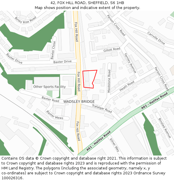 42, FOX HILL ROAD, SHEFFIELD, S6 1HB: Location map and indicative extent of plot