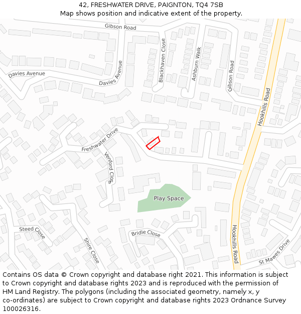 42, FRESHWATER DRIVE, PAIGNTON, TQ4 7SB: Location map and indicative extent of plot