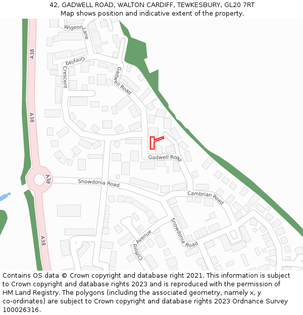 42, GADWELL ROAD, WALTON CARDIFF, TEWKESBURY, GL20 7RT: Location map and indicative extent of plot