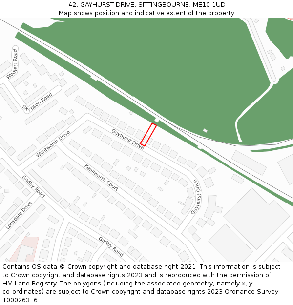 42, GAYHURST DRIVE, SITTINGBOURNE, ME10 1UD: Location map and indicative extent of plot