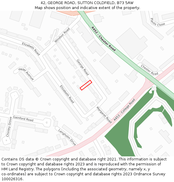 42, GEORGE ROAD, SUTTON COLDFIELD, B73 5AW: Location map and indicative extent of plot