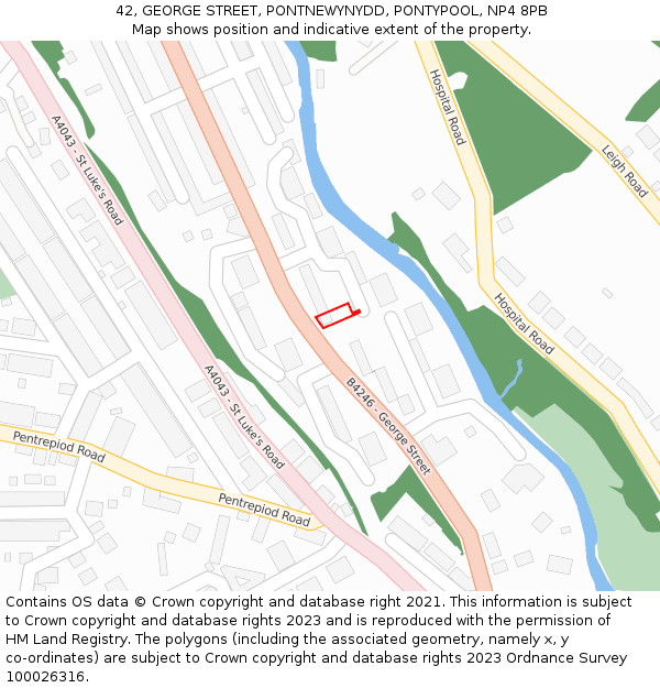 42, GEORGE STREET, PONTNEWYNYDD, PONTYPOOL, NP4 8PB: Location map and indicative extent of plot