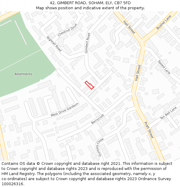 42, GIMBERT ROAD, SOHAM, ELY, CB7 5FD: Location map and indicative extent of plot