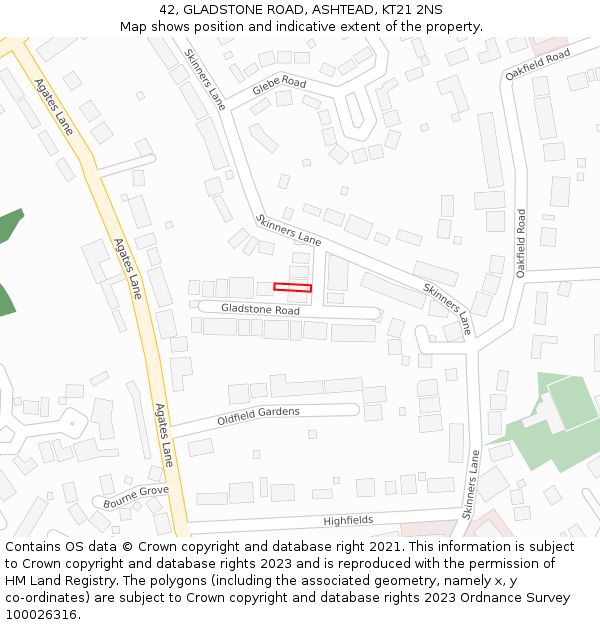 42, GLADSTONE ROAD, ASHTEAD, KT21 2NS: Location map and indicative extent of plot