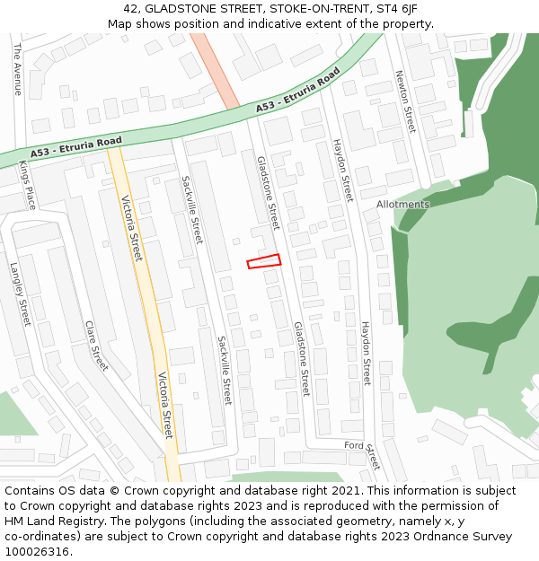 42, GLADSTONE STREET, STOKE-ON-TRENT, ST4 6JF: Location map and indicative extent of plot