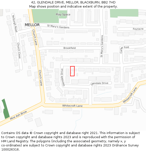 42, GLENDALE DRIVE, MELLOR, BLACKBURN, BB2 7HD: Location map and indicative extent of plot