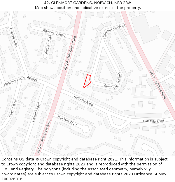 42, GLENMORE GARDENS, NORWICH, NR3 2RW: Location map and indicative extent of plot