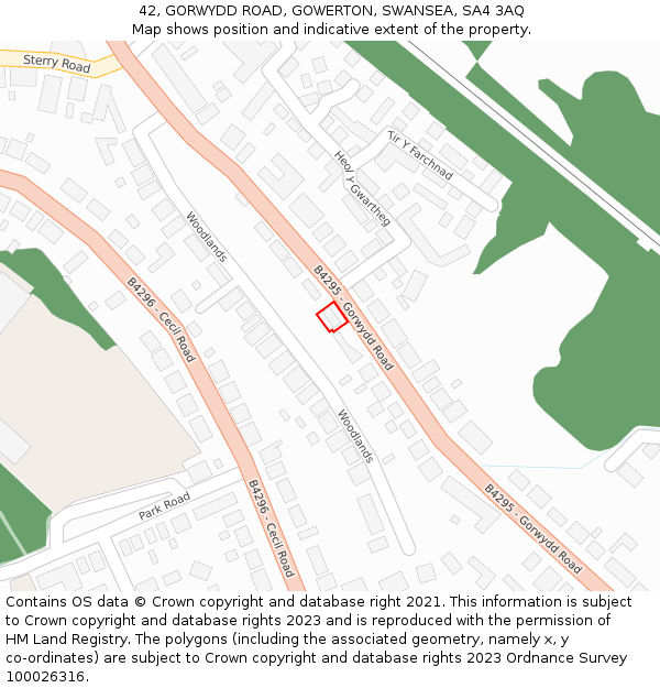 42, GORWYDD ROAD, GOWERTON, SWANSEA, SA4 3AQ: Location map and indicative extent of plot