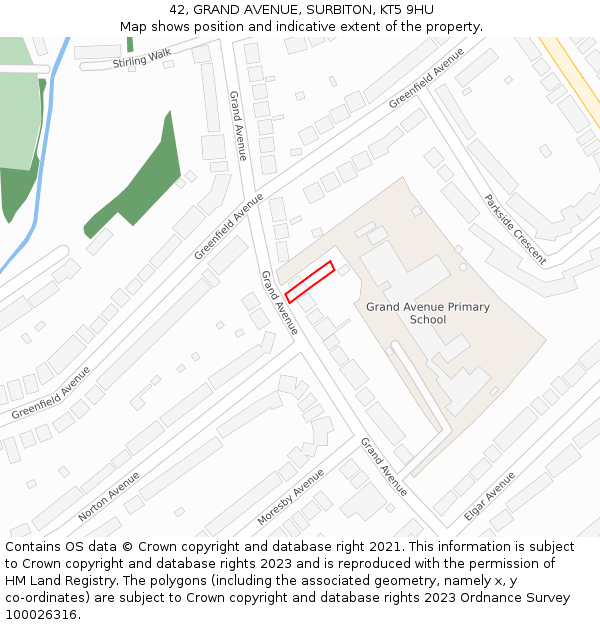 42, GRAND AVENUE, SURBITON, KT5 9HU: Location map and indicative extent of plot