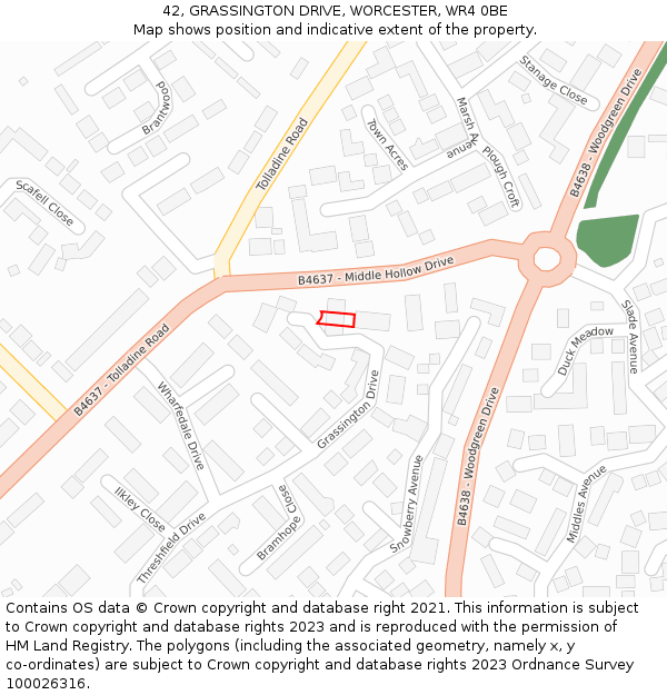 42, GRASSINGTON DRIVE, WORCESTER, WR4 0BE: Location map and indicative extent of plot