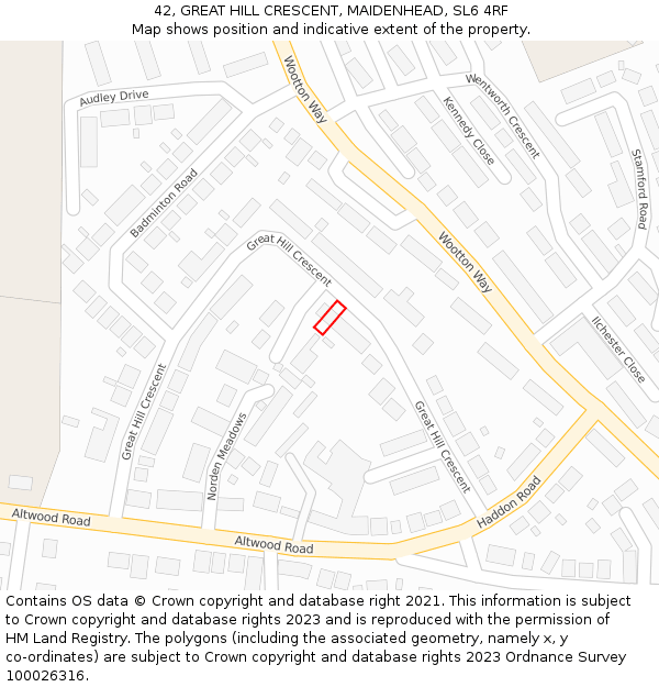 42, GREAT HILL CRESCENT, MAIDENHEAD, SL6 4RF: Location map and indicative extent of plot