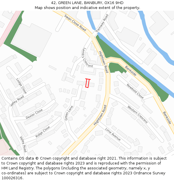 42, GREEN LANE, BANBURY, OX16 9HD: Location map and indicative extent of plot