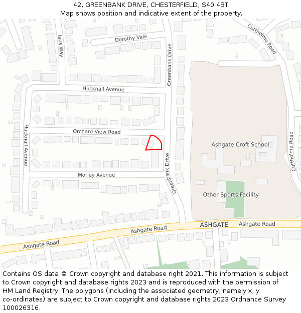 42, GREENBANK DRIVE, CHESTERFIELD, S40 4BT: Location map and indicative extent of plot