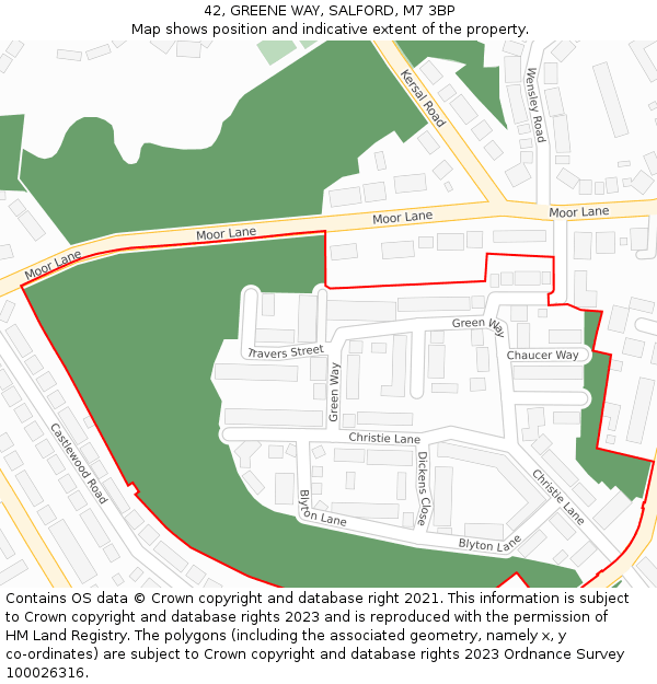 42, GREENE WAY, SALFORD, M7 3BP: Location map and indicative extent of plot