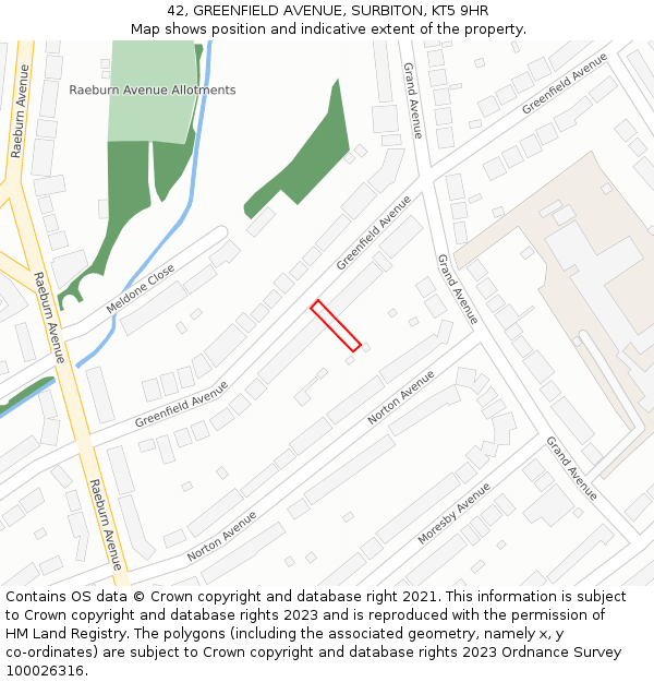 42, GREENFIELD AVENUE, SURBITON, KT5 9HR: Location map and indicative extent of plot