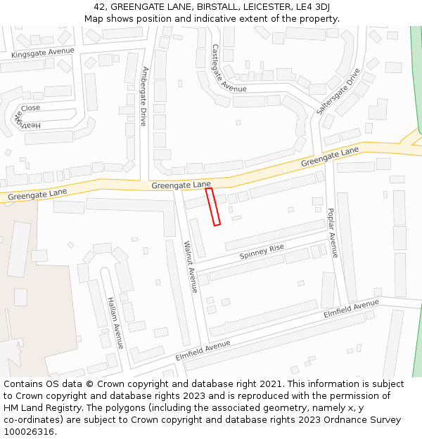 42, GREENGATE LANE, BIRSTALL, LEICESTER, LE4 3DJ: Location map and indicative extent of plot