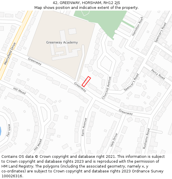 42, GREENWAY, HORSHAM, RH12 2JS: Location map and indicative extent of plot