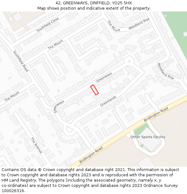 42, GREENWAYS, DRIFFIELD, YO25 5HX: Location map and indicative extent of plot