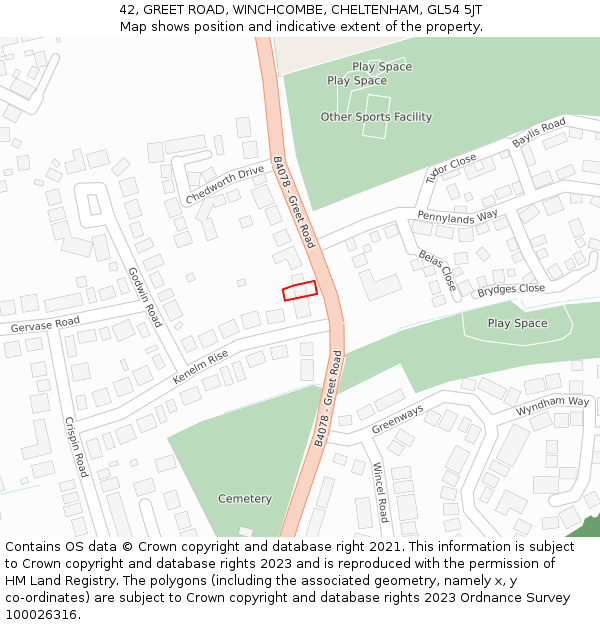 42, GREET ROAD, WINCHCOMBE, CHELTENHAM, GL54 5JT: Location map and indicative extent of plot