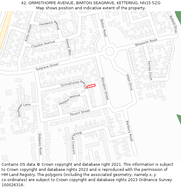 42, GRIMSTHORPE AVENUE, BARTON SEAGRAVE, KETTERING, NN15 5ZG: Location map and indicative extent of plot