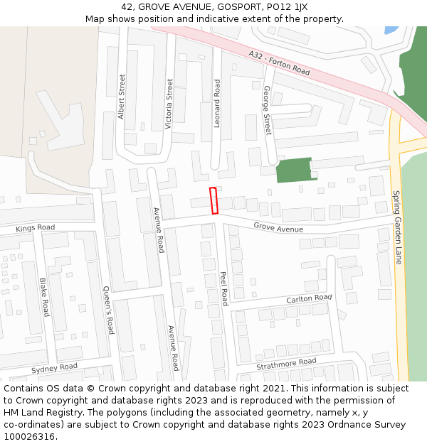 42, GROVE AVENUE, GOSPORT, PO12 1JX: Location map and indicative extent of plot