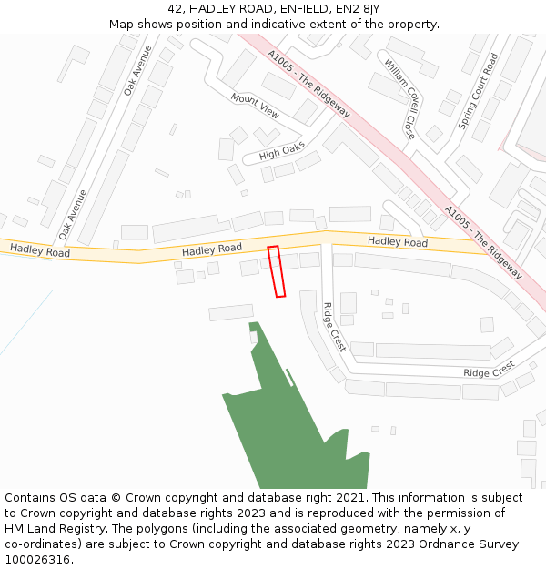 42, HADLEY ROAD, ENFIELD, EN2 8JY: Location map and indicative extent of plot