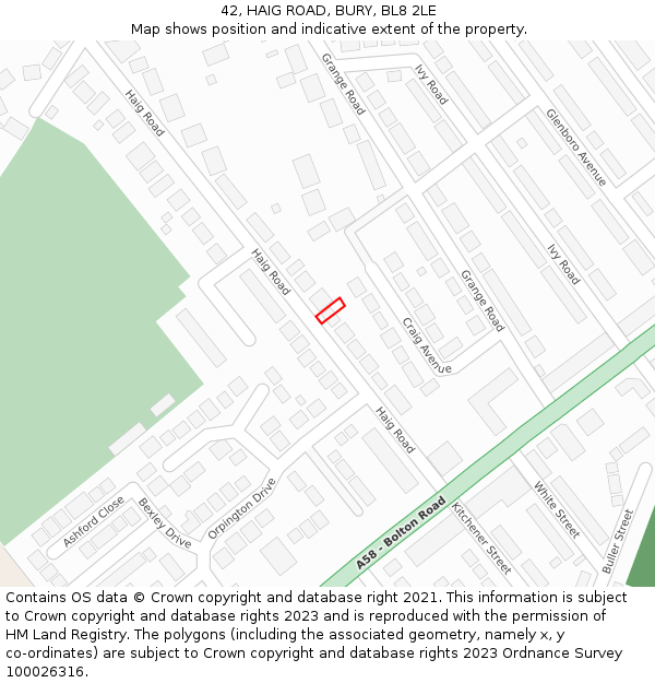 42, HAIG ROAD, BURY, BL8 2LE: Location map and indicative extent of plot
