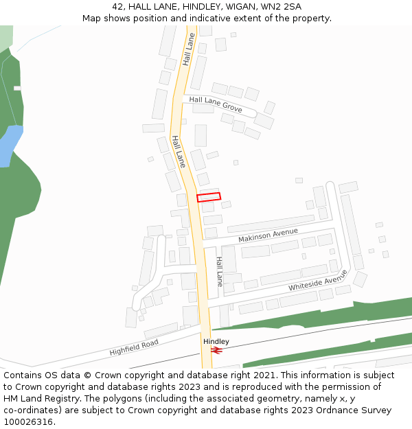 42, HALL LANE, HINDLEY, WIGAN, WN2 2SA: Location map and indicative extent of plot