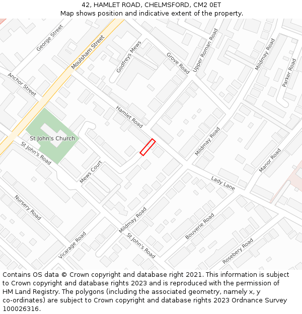 42, HAMLET ROAD, CHELMSFORD, CM2 0ET: Location map and indicative extent of plot