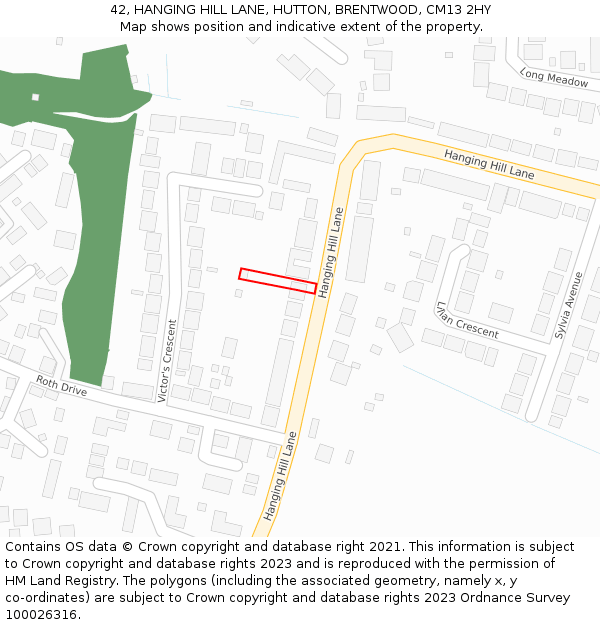 42, HANGING HILL LANE, HUTTON, BRENTWOOD, CM13 2HY: Location map and indicative extent of plot