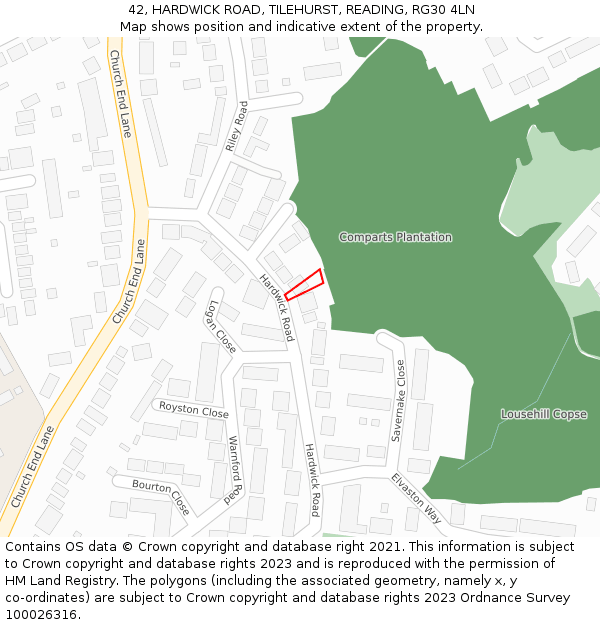 42, HARDWICK ROAD, TILEHURST, READING, RG30 4LN: Location map and indicative extent of plot