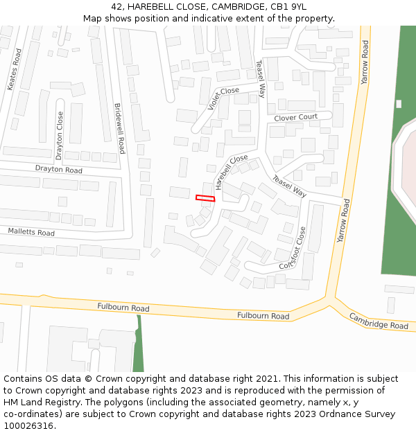 42, HAREBELL CLOSE, CAMBRIDGE, CB1 9YL: Location map and indicative extent of plot