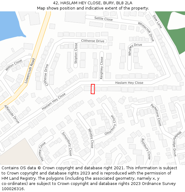 42, HASLAM HEY CLOSE, BURY, BL8 2LA: Location map and indicative extent of plot